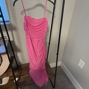 Pink Ruched Midi Dress